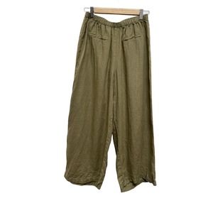 Kleen 100% Linen Wide Leg Pants Womens Size Medium Tan Stretch Waist Crop